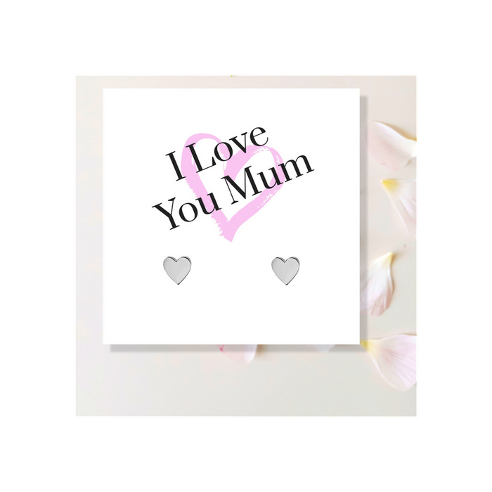 I Love You Mum Painted Heart Earrings & Message Card