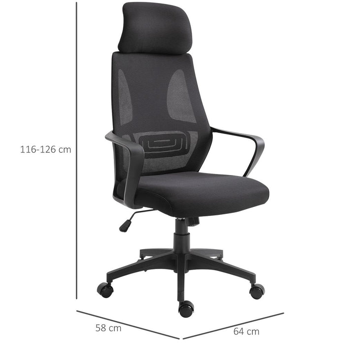 Premium Mesh Back Office Chair - Adjustable Height & Padded Headrest - High Quality & Comfortable - All Black Vinsetto