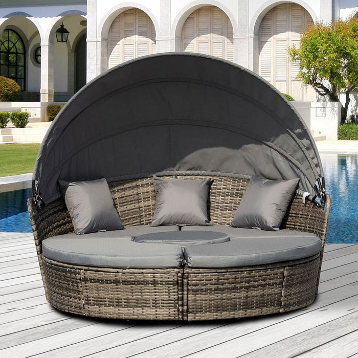 Deluxe 5 Piece Grey Outdoor Rattan Sofa Bed Table Set - High Quality & Comfortable - Free Shipping