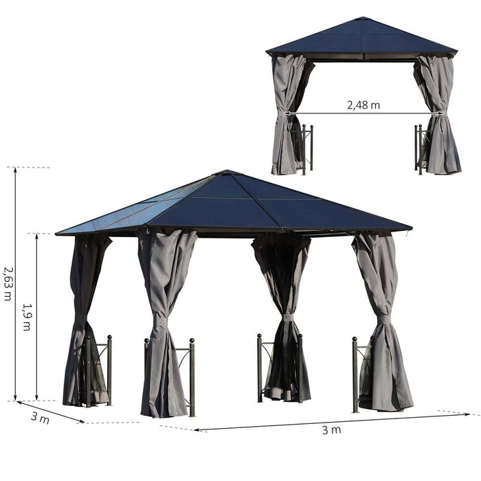 3m x 3m Outdoor Gazebo w/ Curtains - Aluminium Alloy & Dark Grey - High Quality