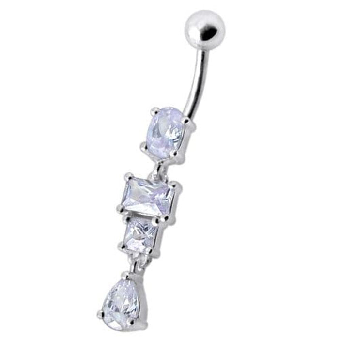 Fancy Studded Dangling Body Jewelry Curved Belly Ring