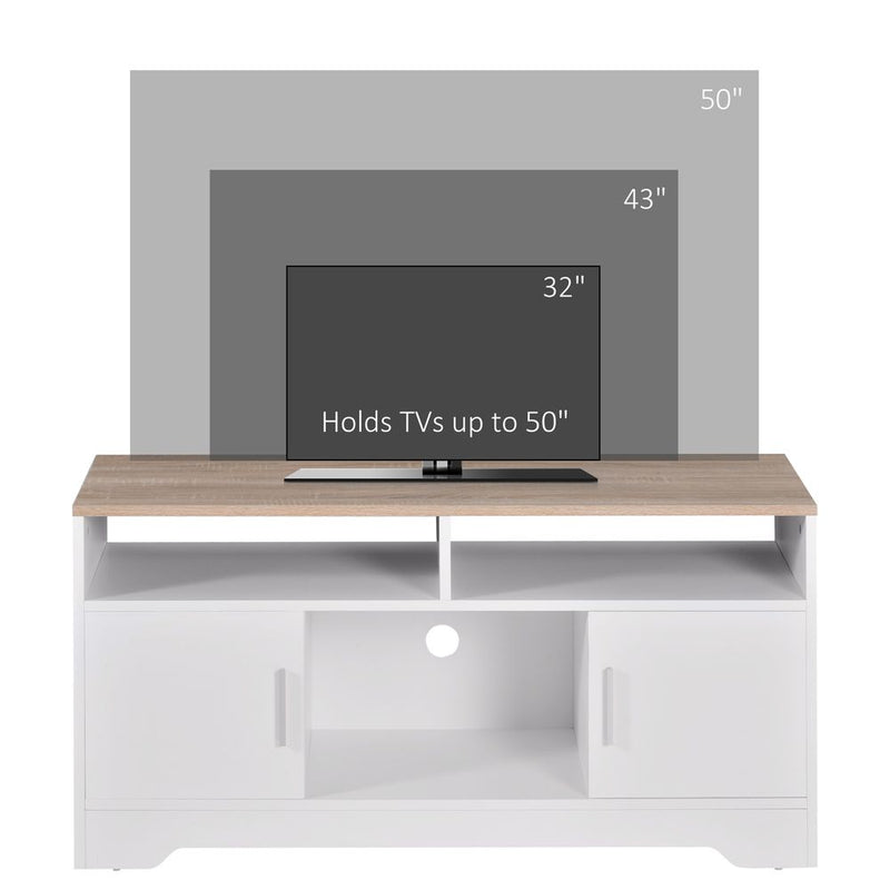 HOMCOM TV Stand Cabinet for TVs up to 50", TV Table Unit with Storage, Open Shelves and Cable Management, Modern TV Console for Living Room Bedroom, White