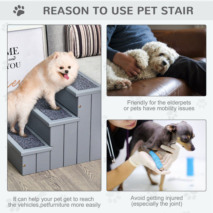 Premium Wood Dog Stairs & Storage - Grey Pawhut - No Slip - Ideal for Bed & Sofa - Limited Stock