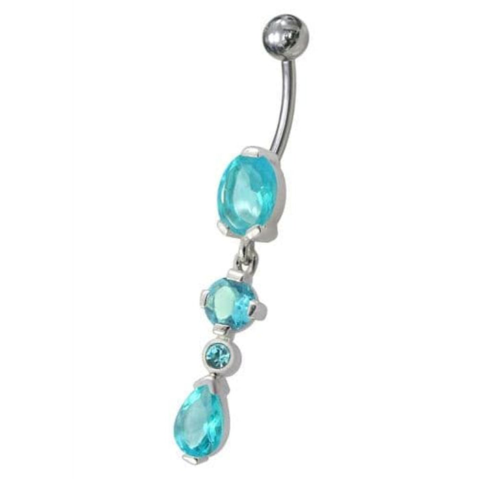 Fancy Single CZ Jeweled Dangling Navel Belly Body Jewelry Ring