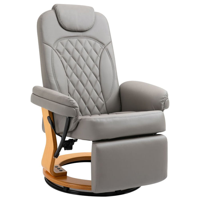 PU Recliner Lounge Chair with Footrest Headrest Wood Base for Home Office Grey