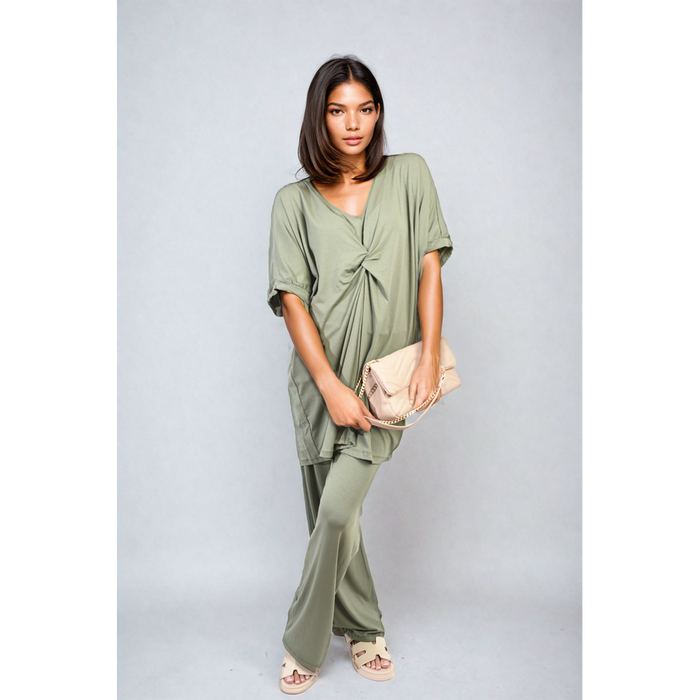 Effortlessly Chic V-Neck Twist Front Top: Perfect for Casual or Formal Settings, Comfortable Fit, Versatile Style