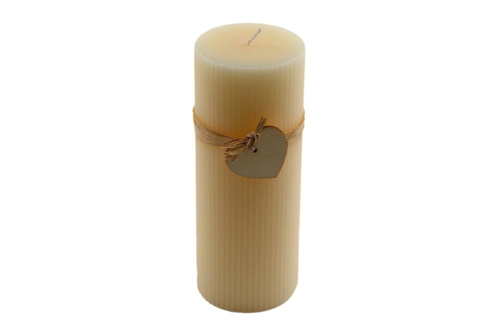 Premium Cream Ridged Pillar Candle - Heart Décor, Large Size