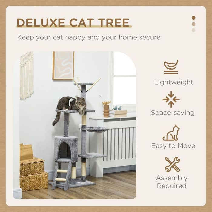 PawHut Cat Tree - 5-tier Grey, Kitty Scratching Post, Toys, High-Quality