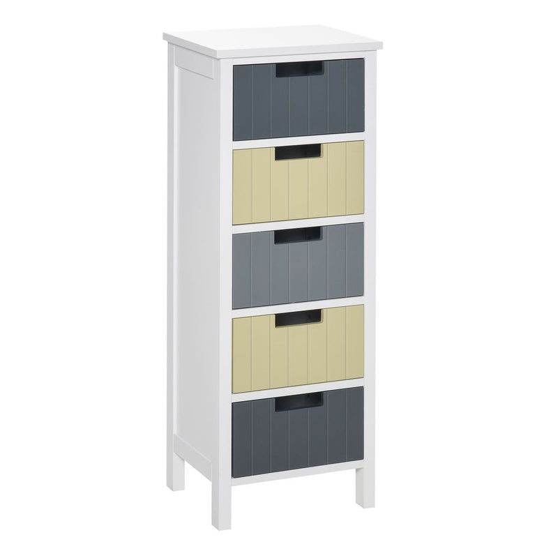 Simple 5-Drawer Storage Cabinet: Dining & Living Room - Multi-Colour Design, Handy Drawers, MDF Structure, Four Legs - 90.5H x 35L x 28Wcm