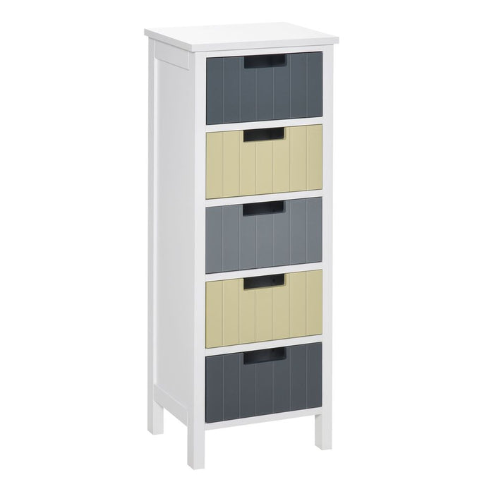 Simple 5-Drawer Storage Cabinet: Dining & Living Room - Multi-Colour Design, Handy Drawers, MDF Structure, Four Legs - 90.5H x 35L x 28Wcm