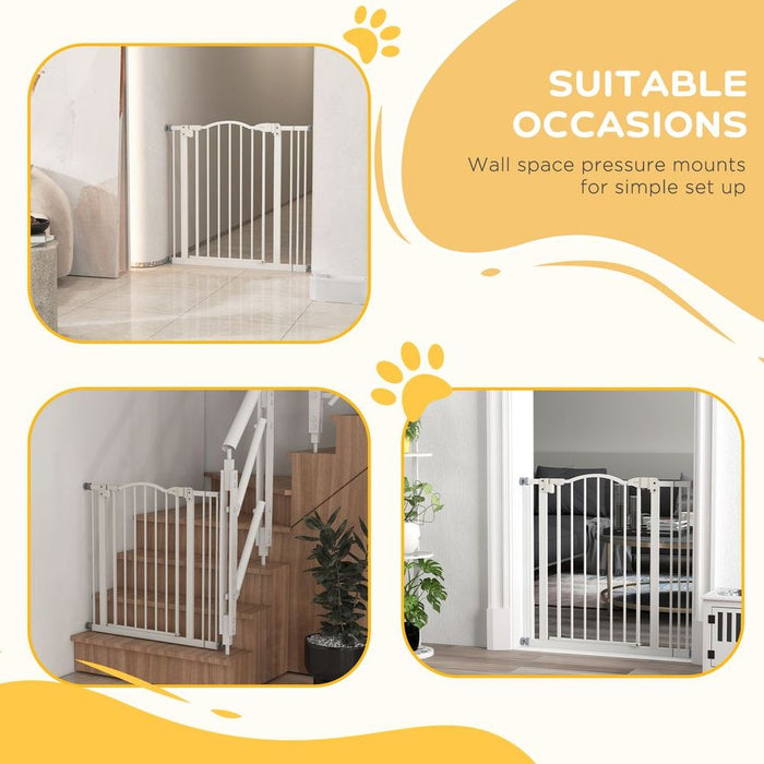 PawHut Adjustable Pet Gate - 74-87cm, Metal, Auto-Close, White