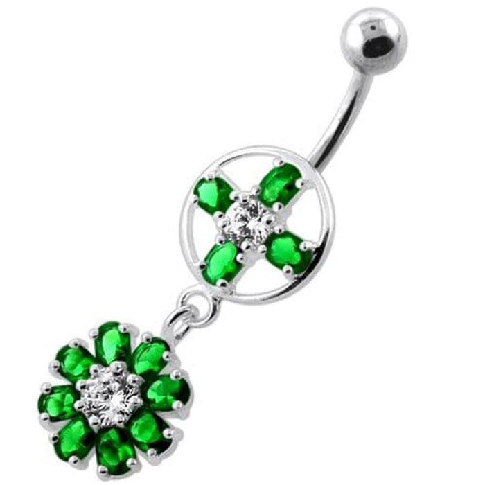 Jeweled Flower Hanging Navel Belly Bar