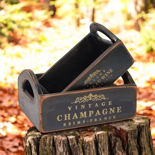 SET 2 BLACK WOODEN CRATES