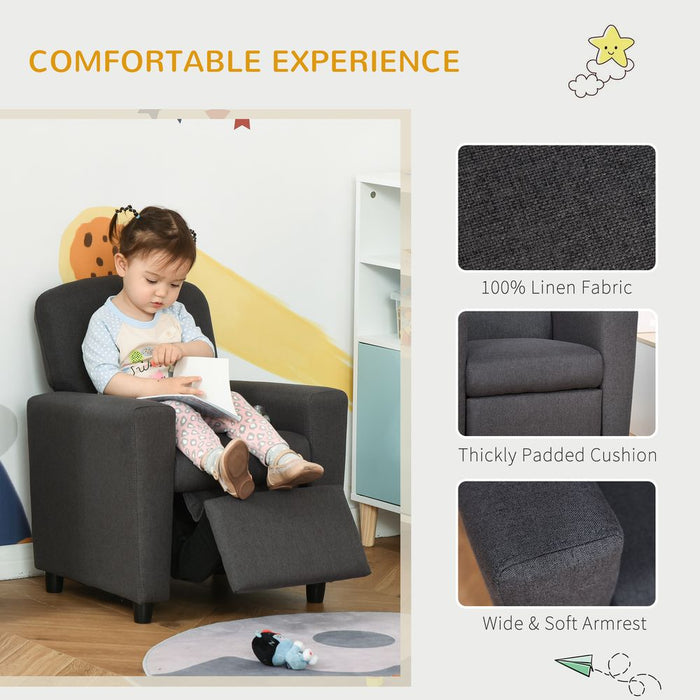 HOMCOM Kids Sofa with Footrest Linen Recliner Armchair Playroom Bedroom Grey