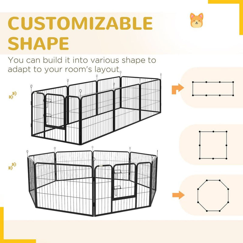 Spacious & Secure Pawhut Pet Pen - Guinea Pig, Dog, Puppy Playpen - Steel, Black