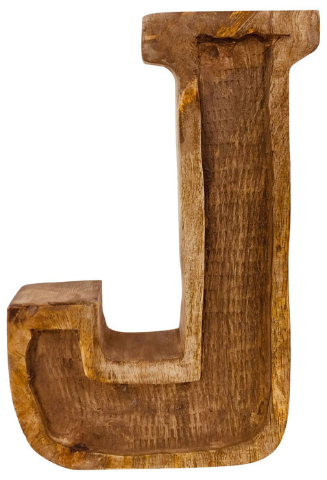 Rustic Hand Carved Wooden Embossed Letter J