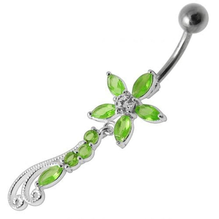 Fancy Multi Stones Jeweled Flower Dangling Navel Ring