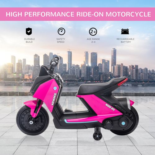 HOMCOM 6V Kids Electric Motorbike Ride On Toy w/Music Headlights Safety Training Wheels for Girls Boy 2-4 Years Pink