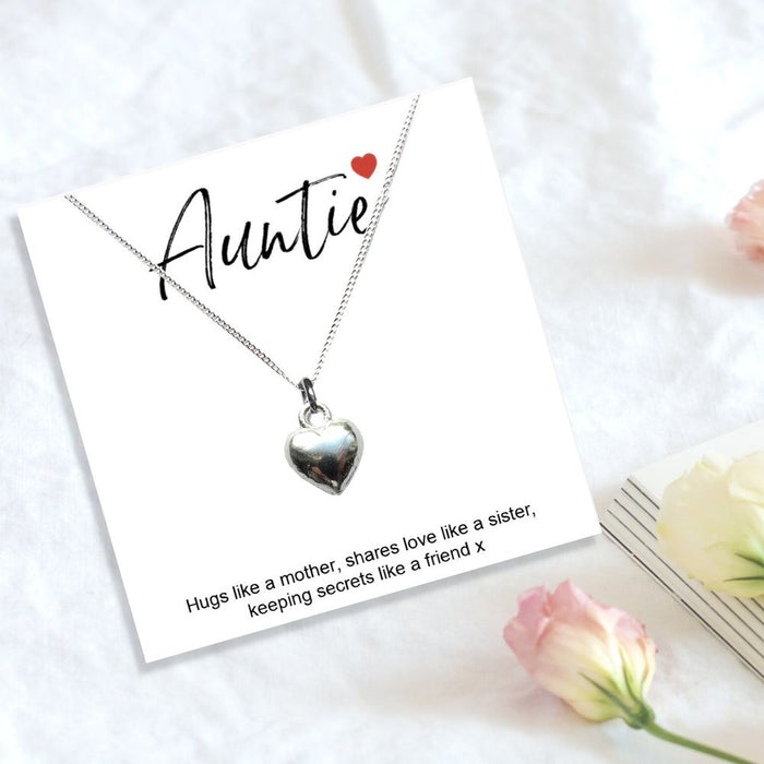 Auntie Heart Necklace - Sentimental Message Card - Sterling Silver - Gift Box Included