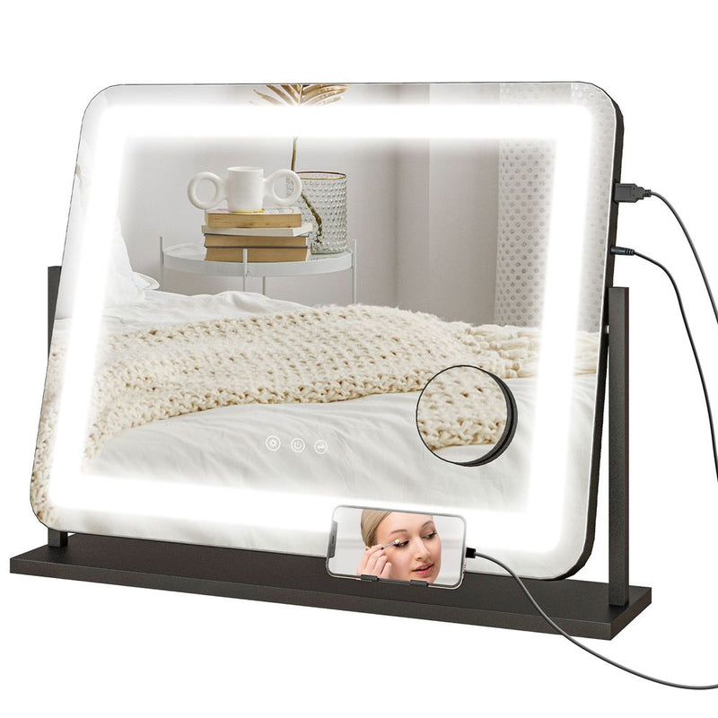 HOMCOM Dimmable Lighted Makeup Mirror with Magnifier, USB Port, 360° Rotation