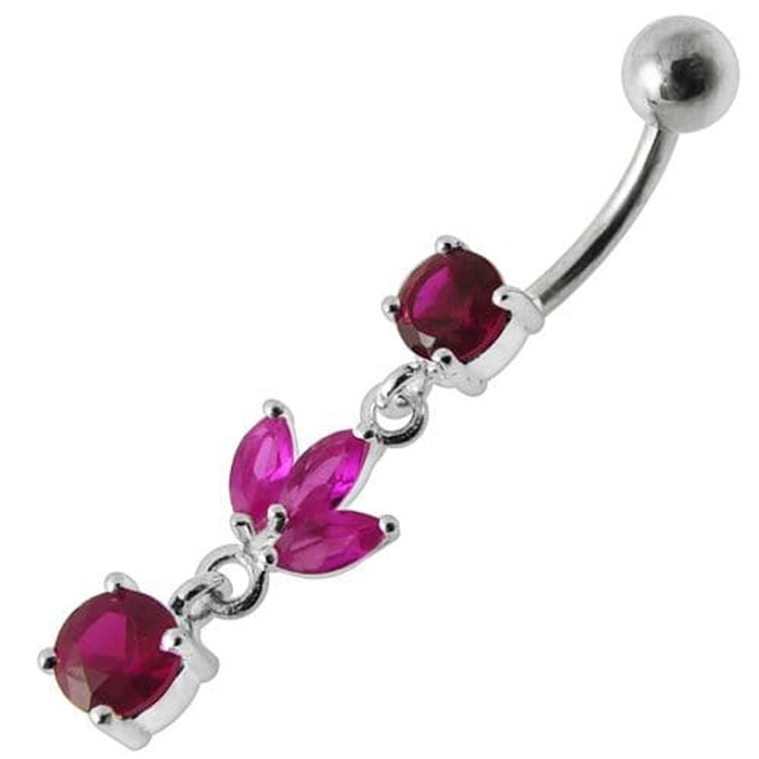 Silver Fancy Leaf Design Dangling Belly Ring