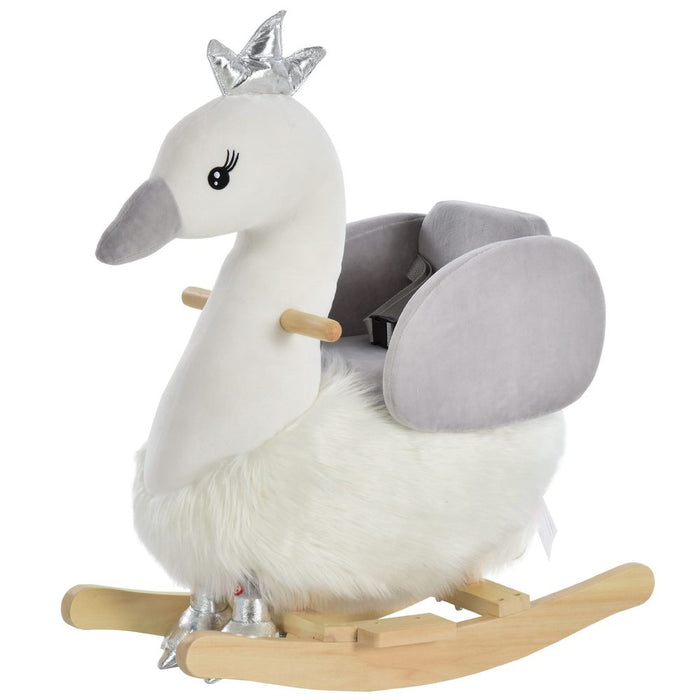 Premium Kids Ride-On Rocking Swan w/ Sound, Seat Belt, Plush Body