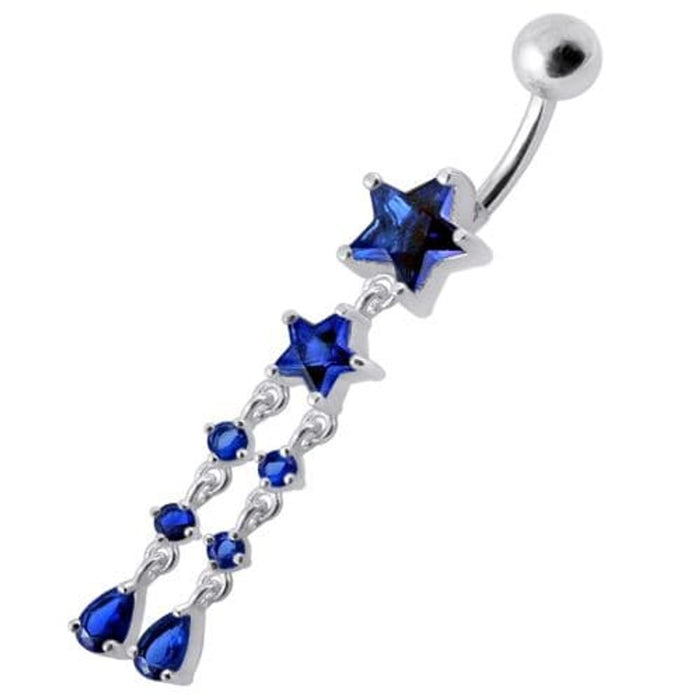 Fancy CZ Jeweled Multi Moving Star Dangling Navel Body Jewelry Ring