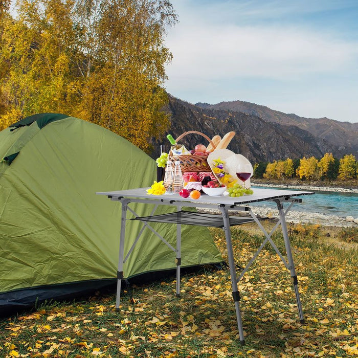 Ultimate Portable Roll-up Aluminium Folding Picnic Table - Outdoor BBQ, Party, Camping - Lightweight, Sturdy Design - Rubber leg pads - Secure Storage