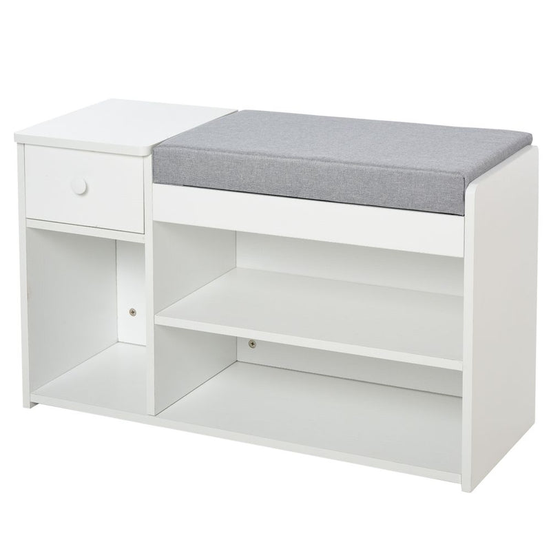 HOMCOM Multi-Storage Shoe Bench w/Drawer 3 Compartments Cushioned Home Organisation Furniture Tidy Boots Hallway Entryway White