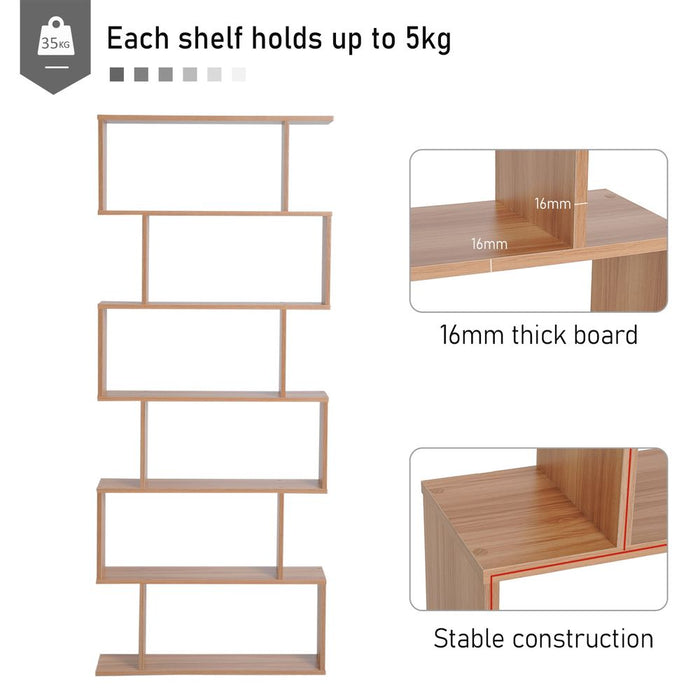 6-Tier S-Shaped Maple Shelf: Versatile Home Office Storage Solution