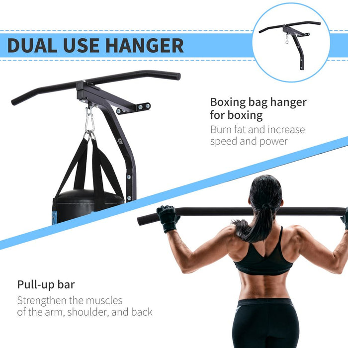 HOMCOM Punching Bag Hanger Wall Mount Bracket Kick Boxing MMA Training Frame Home Fitness Workout Pull Up Bar, Black