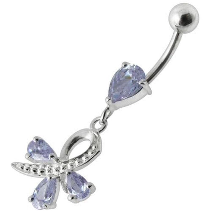 Silver  Pear Jeweled Dangling SS Belly Ring Body Jewelry