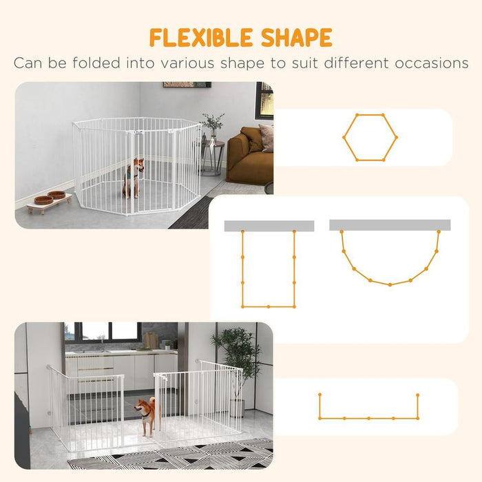 PawHut 2-in-1 Dog Pen, Safety Pet Gate, 8 Panels, Medium Dogs, 90Hcm