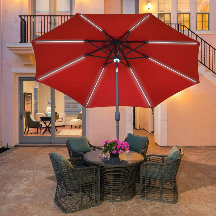 2.7m Garden Parasol Sun Umbrella Patio Summer Shelter w/ LED Solar Light