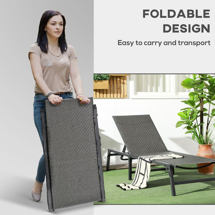 Premium Foldable PE Rattan Sun Lounger - 5-Level Adjustable Backrest - High-Quality Grey Finish!