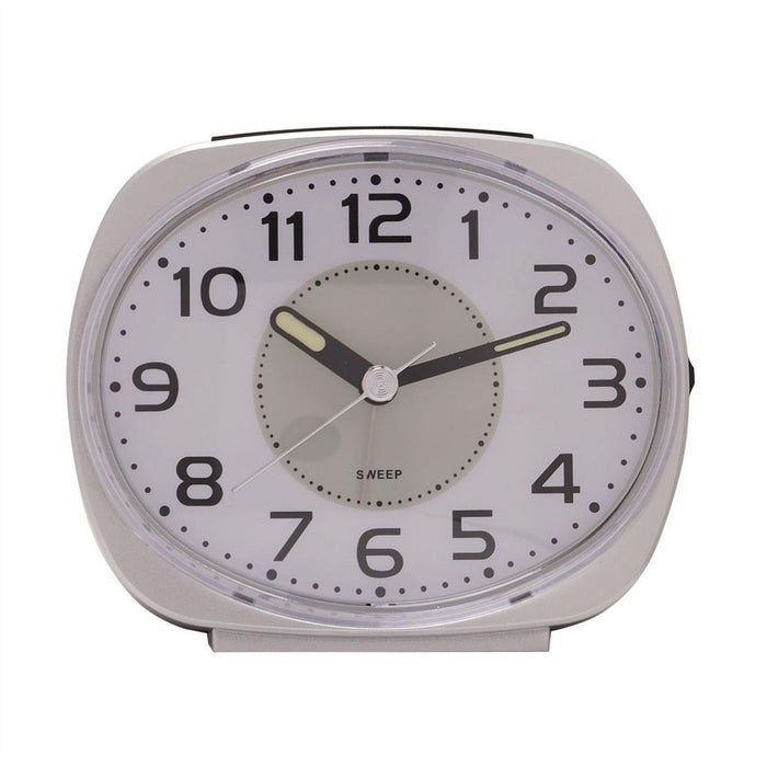 Modern Silver Oval Alarm Clock - Silent Sweep, Blinking Light, High Quality