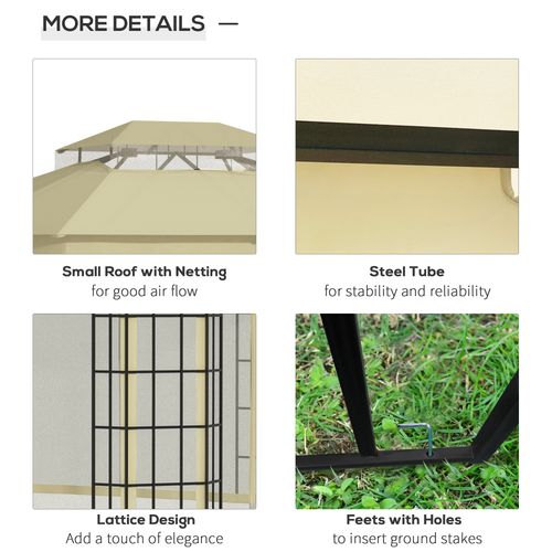 3.7 x 3m Patio Gazebo Canopy Mosquito Net, Metal Frame, Beige