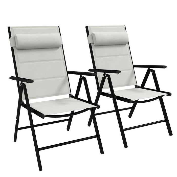 Outsunny 2 PCS Outdoor Folding Chairs, Padded Seats, Lightweight & Foldable, Grey