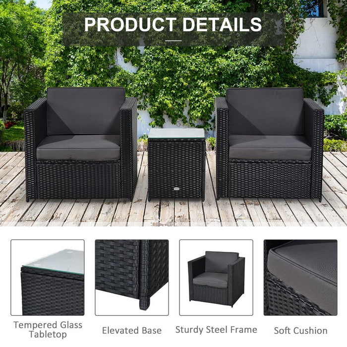 Premium 2-Seater Rattan Sofa Furniture Set w/Cushions | Steel Frame | Weather Resistant | Black