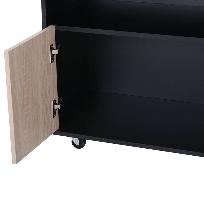 Versatile Rolling Kitchen Island: Oak/Black, 76.5Wx40Dx82H cm