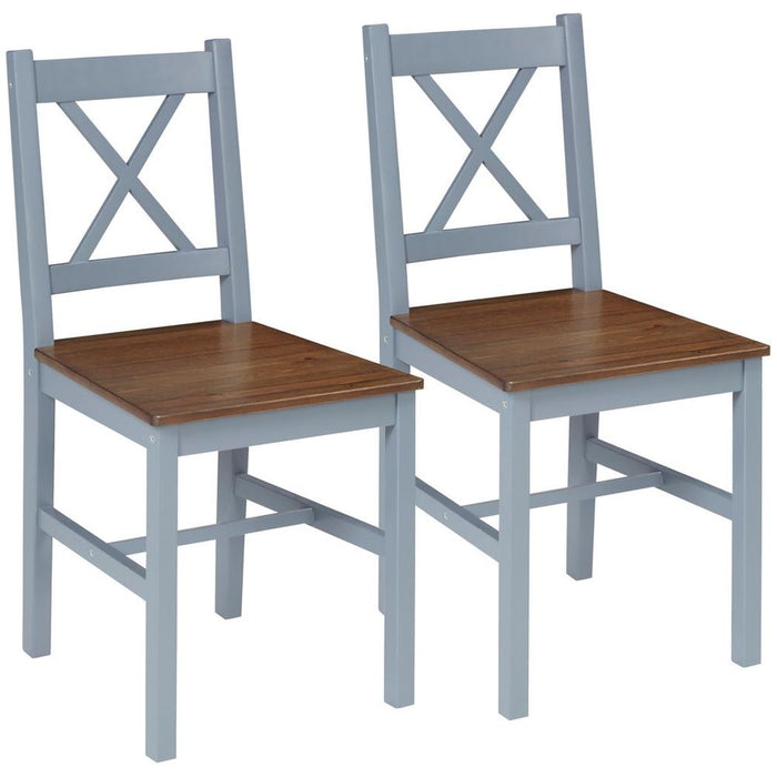 Premium Pine Wood Dining Chairs Set of 2, Cross Back, High Quality Gray Finish