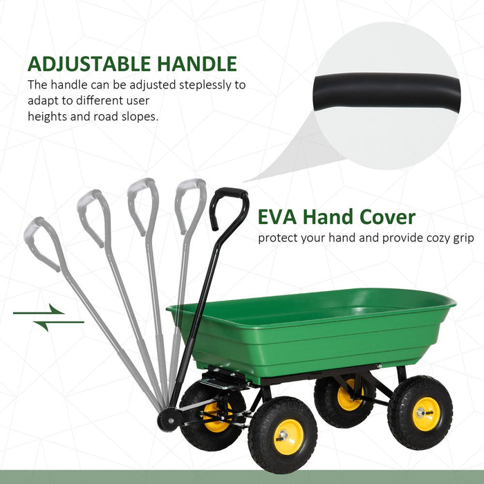 75L Garden Cart: Heavy Duty 4 Wheel Wheelbarrow for Effortless Gardening & Landscaping (Green)