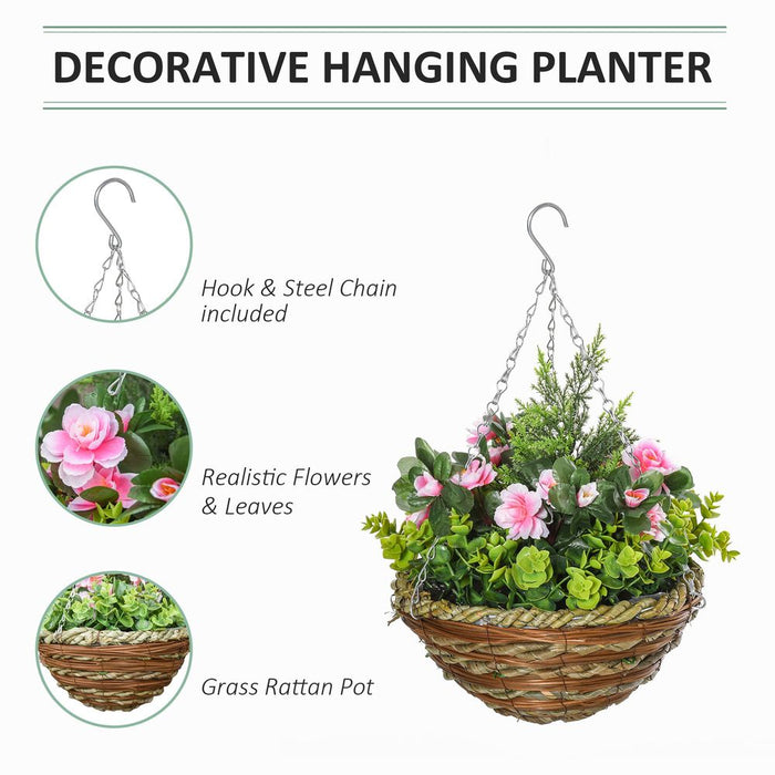 Pack of 2 Artificial Lisianthus Flowers Hanging Planter with Basket