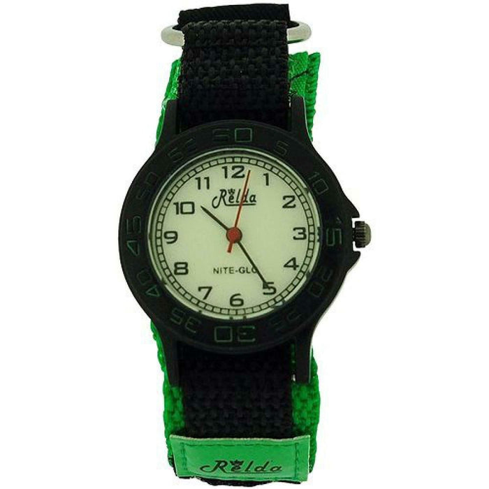 Relda Kids Nite-Glo Quartz Watch - Luminous Dial, Velcro Strap, Boys - Green & Black - REL55