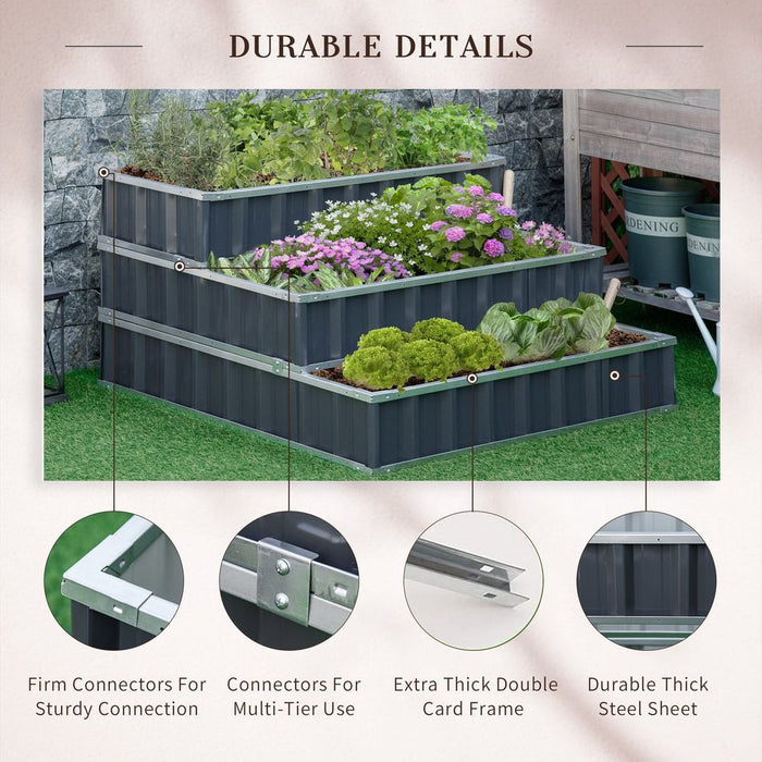 3 Tier Raised Garden Bed, Elevated Planer Box Kit for Flowers & Vegetables - Grey