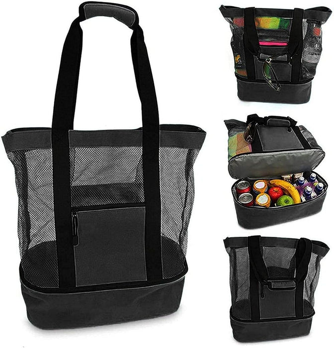 Waterproof Beach Bag with Cooler Compartment - Beach Bags Waterproof Sandproof for Women, Pool Bag & Beach Tote Bag black