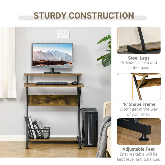 Premium Computer Desk: R-Shaped, Brown, Monitor Shelf, Storage. High-Quality, Space-Saving Design!