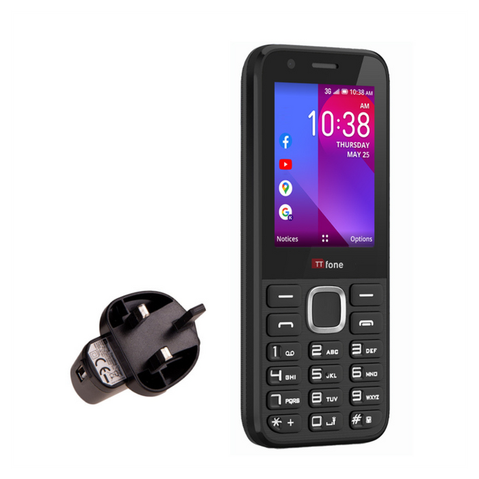 TTfone TT240 Mobile Phone + Mains Charger + Vodafone Pay As You Go Sim - Easy-to-Use, High Quality