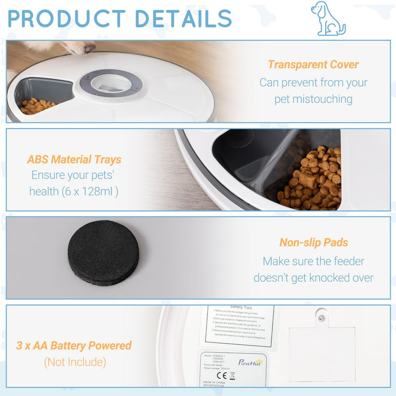 PawHut Automatic Pet Dog Cat Feeder w/Digital Timer Six-Meal Food Dispenser