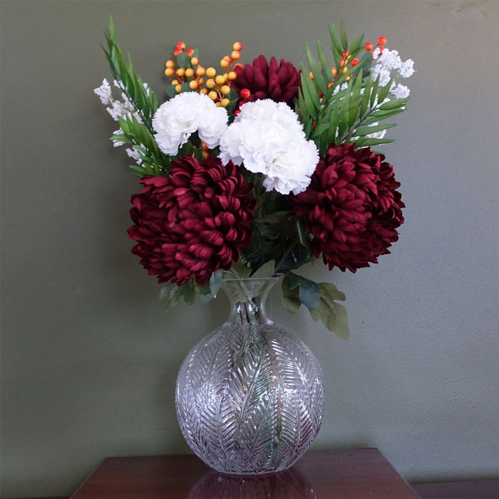 70cm Red Chrysanthemum Glass Ball Vase - Complete Flower Arrangement Pack - High-Quality Artificial Flowers & Elegant Vase